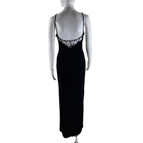 VTG Dress Womens 6 BLUE Velvet Maxi Slip Y2K 90s Romantic Goth Vampy Prom HOCO - Picture 1 of 15